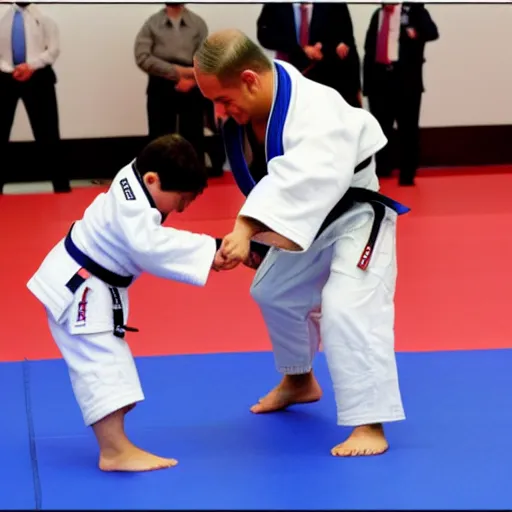 Prompt: benjamin netanyahu judo flipping a kid