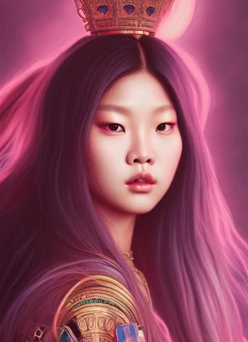 Image similar to jennie kim of blackpink, queen, tarot card, highly detailed, digital painting, smooth, sharp focus, illustration, ultra realistic, unreal engine, 8 k, art by simon bisley and greg rutkowski and alphonse mucha