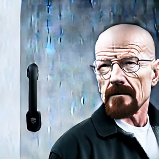 Image similar to Security cam footage of Walter White with airpods in