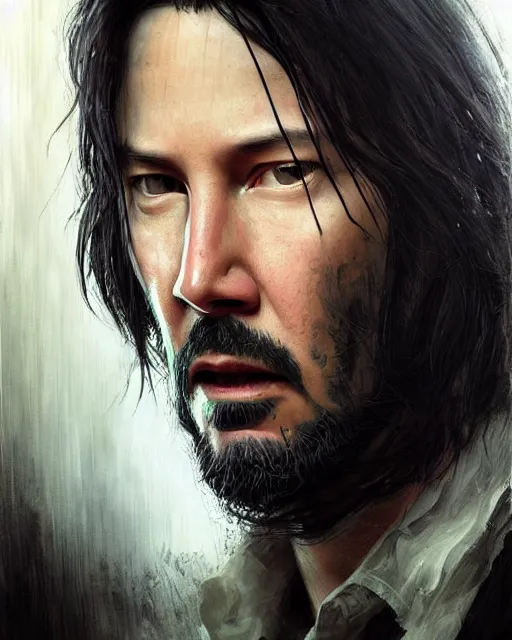 Image similar to keanu reeves, hyper realistic face, beautiful eyes, fantasy art, in the style of greg rutkowski, intricate, hyper detailed, smooth