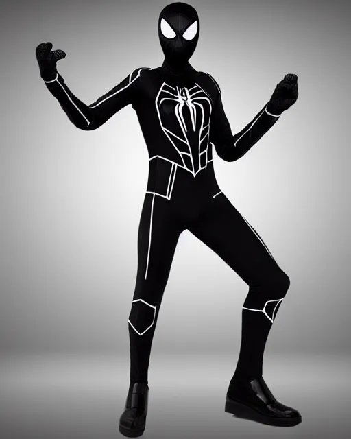 Image similar to black and white cyberpunk spiderman suit sleek suit