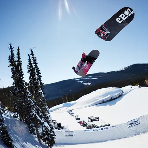 Image similar to a snowboarding blue heeler dog sending it off a big air jump at xgames in aspen