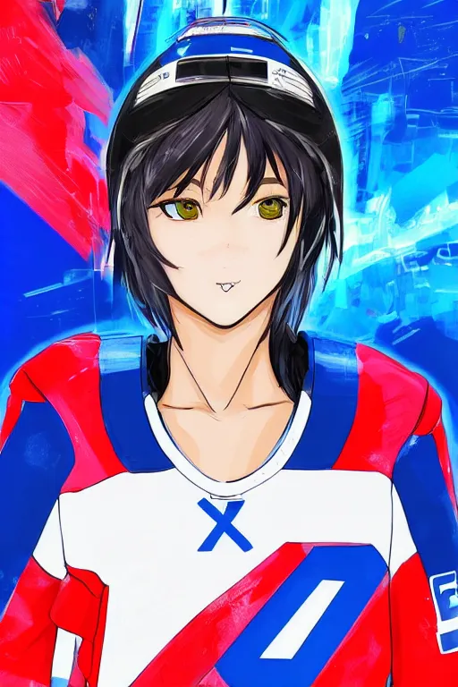 Image similar to beautiful female akira anime cyberpunk super star cute ice hockey player, wearing a light futuristic habs jersey, blue white and red color blocking, character concept exploration, outfit designs, trending on artstation, photorealistic, 8k