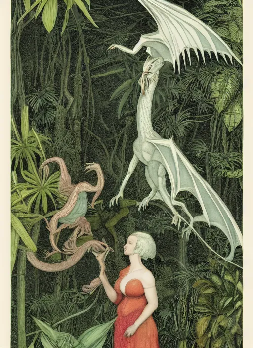 Image similar to mother of dragons in a tropical forest, john james audubon, intaglio, sharp focus