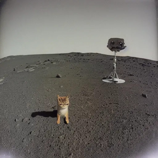 Image similar to polaroid of a cat and aliens together on mars