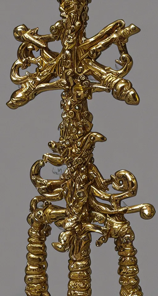 Prompt: ornate ceremonial bismuth trident
