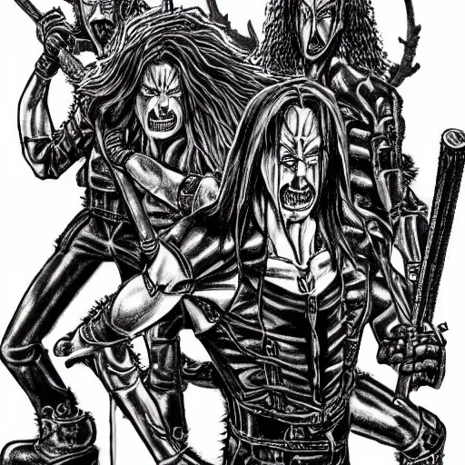 Image similar to Metalocalypse by Kentaro Miura, highly detailed, black and white