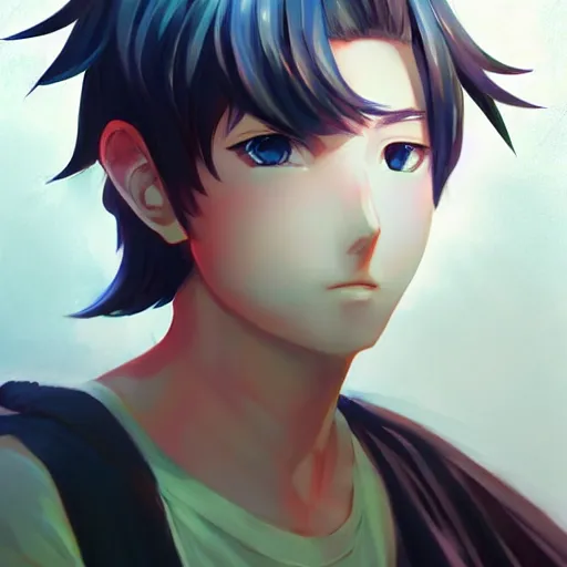 Image similar to anime portrait of MigMig as an anime boy by Stanley Artgerm Lau, WLOP, Rossdraws, James Jean, Andrei Riabovitchev, Marc Simonetti, and Sakimichan, trending on artstation