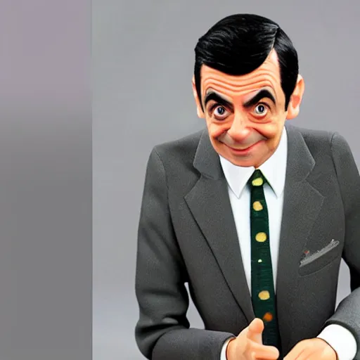 Prompt: a wax statue of the cartoon version of mr bean, realistic, detailed, smooth,