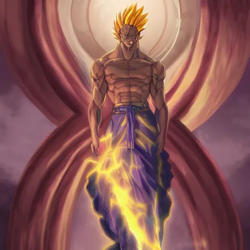 Prompt: portrait of yamoshi the god of all saiyans, art by artgem and charlie bowater