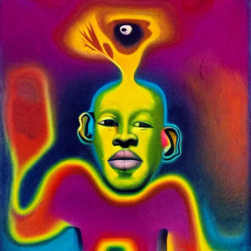 Image similar to looming colorful refracting land fractal covey mayo guava clover , by Stanisław Szukalski and Jean-Michel Basquiat and Georgia O'Keeffe , trending on deviantart , child's drawing , synthwave