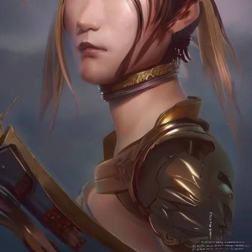 Image similar to a female warrior, character art portrait, anime key visual, official media, illustrated by wlop, extremely detailed, 8 k, trending on artstation, cinematic lighting, beautiful