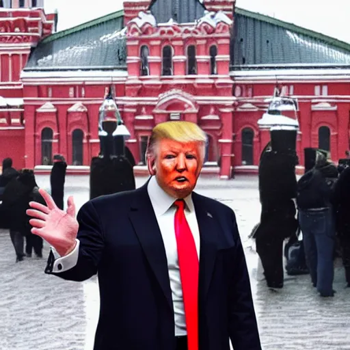 Prompt: realistic photograph of Donald Trump at red square