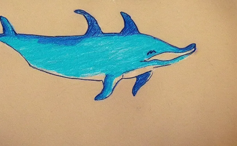 Image similar to child's crayon drawing of a dolphin