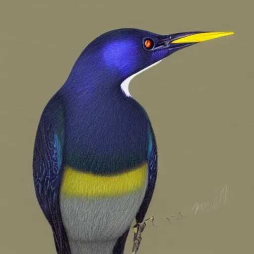 Image similar to a colored pencil drawing of a cap glossy starling with a yellow eye by natalia rojas and ana maria martinez jaramillo, pastel color, gradient black and blue plumage, wingspan, highly detailed, realistic graphite, artstation, 4 k, realism, photorealism, fine art