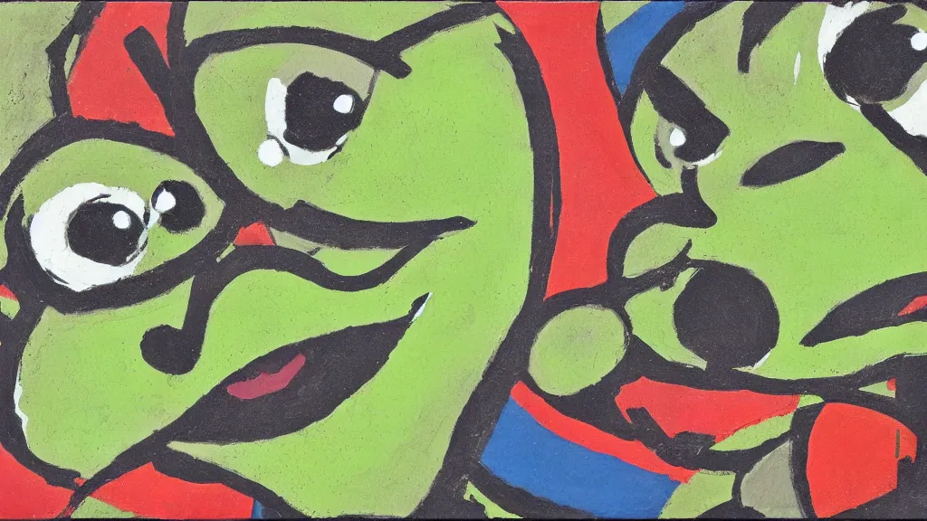 Prompt: abstract modernist interpretation of pepe the frog