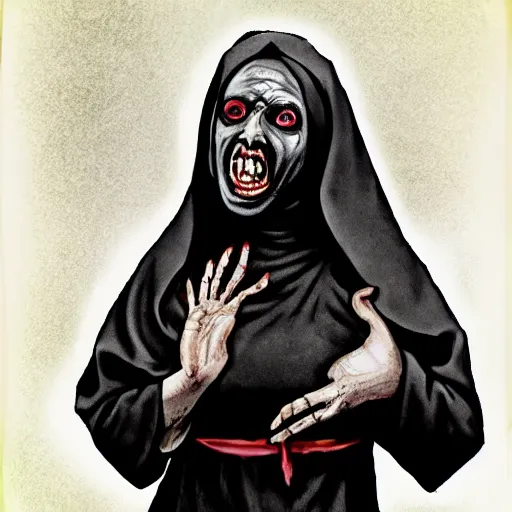 Image similar to sister mary clarence as the nun horror zombie ( no gore )