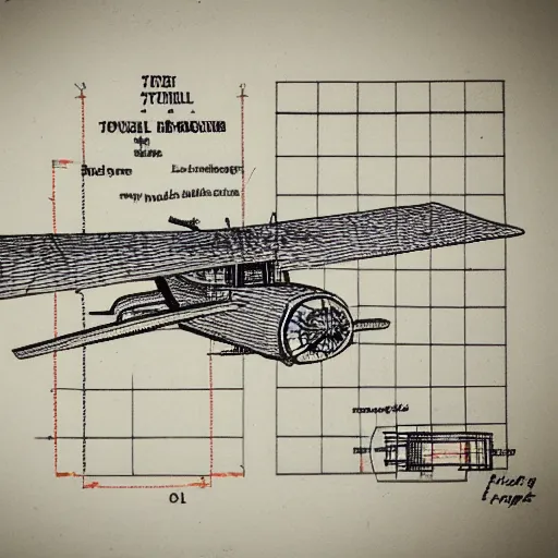 Image similar to detailed technical drawing of a flying machine