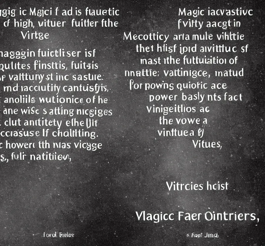 Image similar to magic is a faculty of wonderful virtue, full of most high mysteries, containing the most profound contemplation of most secret things, together with the nature, power, quality, substance, and virtues thereof.