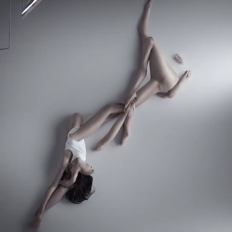 Image similar to abstract woman with very long legs crawling in the ceiling, cinematic lighting, photorealistic image, 8k, ultra detailed, high resolution,