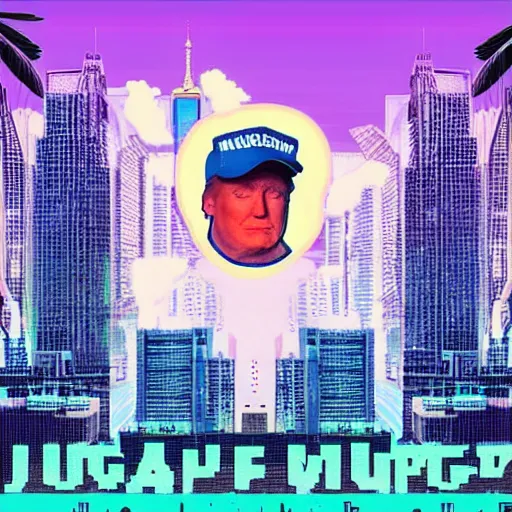 Image similar to vaporwave jungle city donald trump