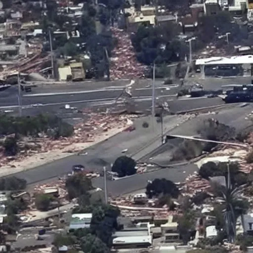 Image similar to aerial footage of los angeles after huge earthquake and tsunami