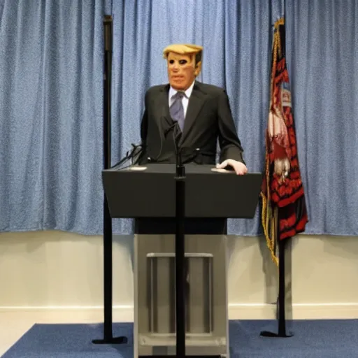 Image similar to marionette president in a podium giving a press conference