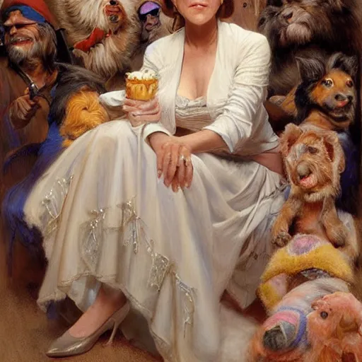 Image similar to carrie fisher attending a birthday party, highly detailed painting by gaston bussiere, craig mullins, j. c. leyendecker 8 k