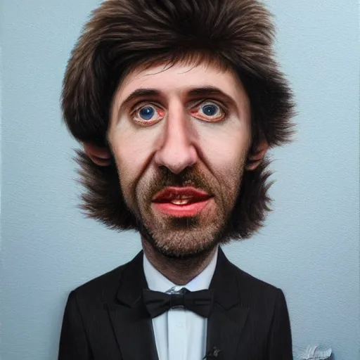Image similar to Caricature portraits done of Gruff Rhys, realistic, hyperrealistic, very realistic, highly detailed, very detailed, extremely detailed, detailed, oil painting, digital art, trending on artstation