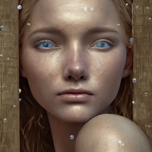 Prompt: epic cinematic shot of beautiful scandinavian princess with symmetrical face stunning eyes and long blonde standing against wooden wall surrounded full of bulletholes, weta disney pixar, hi - fructose, decadent highly - detailed digital painting, golden ratio, octane render, artstation, cinematic composition, smooth, sharp focus, artgerm, mucha, loish, wlop hdr