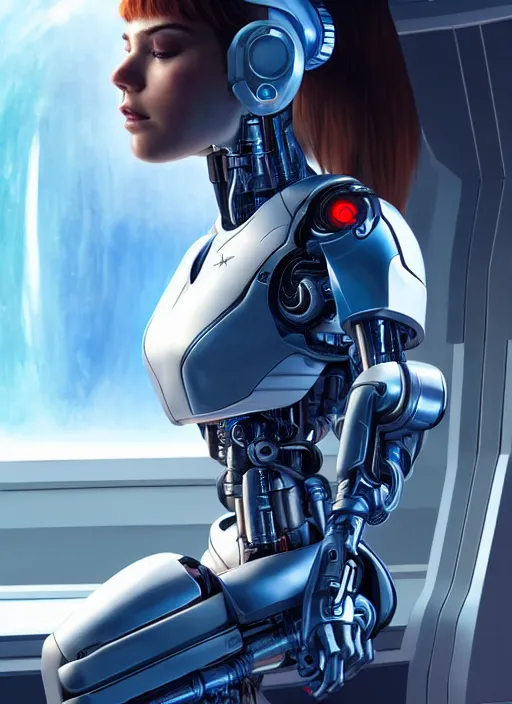 Prompt: photo of a cyborg girl on a space ship, in the style of stefan kostic, realistic, professionally, professionally color graded, half body shot, sharp focus, 8 k high definition, insanely detailed, intricate, elegant, art by stanley lau and artgerm