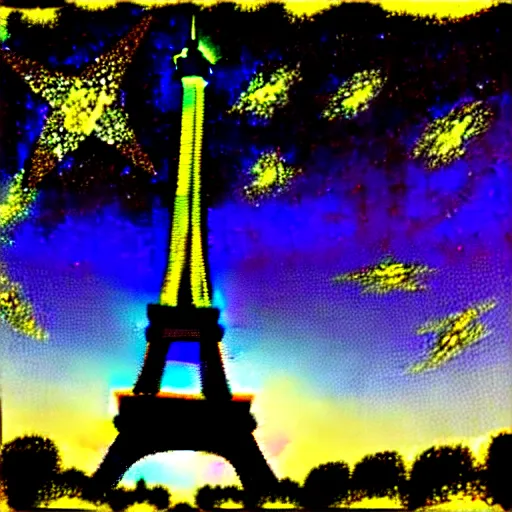 Image similar to the eiffel tower drawn like starry night