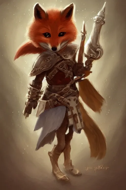 Image similar to cute little anthropomorphic foxy knight wearing a cape and a crown, tiny, small, miniature fox, baby animal, short, pale blue armor, cute and adorable, pretty, beautiful, DnD character art portrait, matte fantasy painting, DeviantArt Artstation, by Jason Felix by Steve Argyle by Tyler Jacobson by Peter Mohrbacher, cinematic lighting