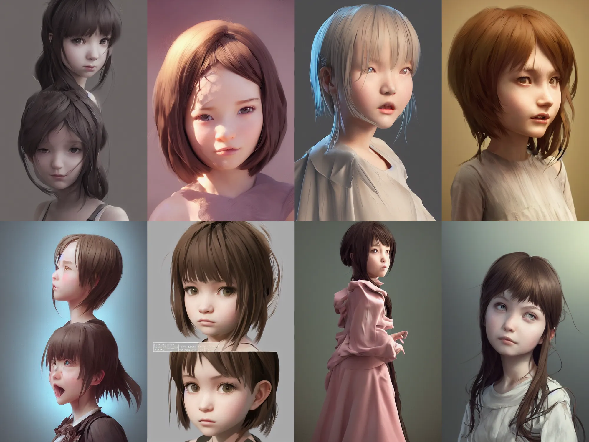 Image similar to complicated dynamic composition,realistic style at CGSociety by WLOP,ilya kuvshinov,krenz cushart,Greg Rutkowski,trending on artstation. Zbrush sculpt colored,Octane render in Maya and Houdini VFX,realistic close-up face of cute young girl,expressing joy,wearing dress,silky hair, deep eyes.Amazing textured brush strokes.Cinematic dramatic atmosphere,sharp focus, soft volumetric studio lighting.