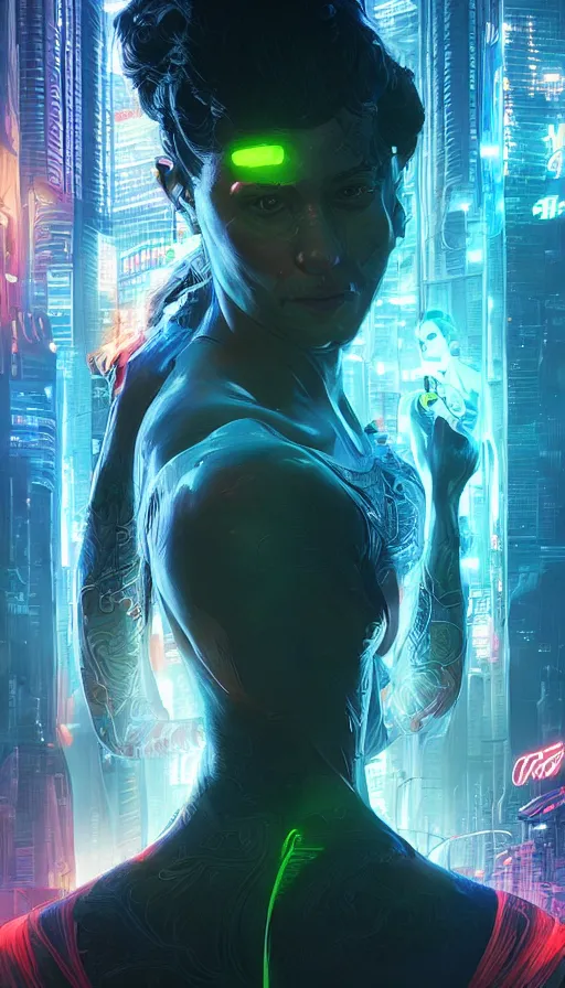 Image similar to altered carbon, neon, fibonacci, sweat drops, insane, intricate, highly detailed, digital painting, artstation, concept art, smooth, sharp focus, illustration, Unreal Engine 5, 8K, art by artgerm and greg rutkowski and alphonse mucha