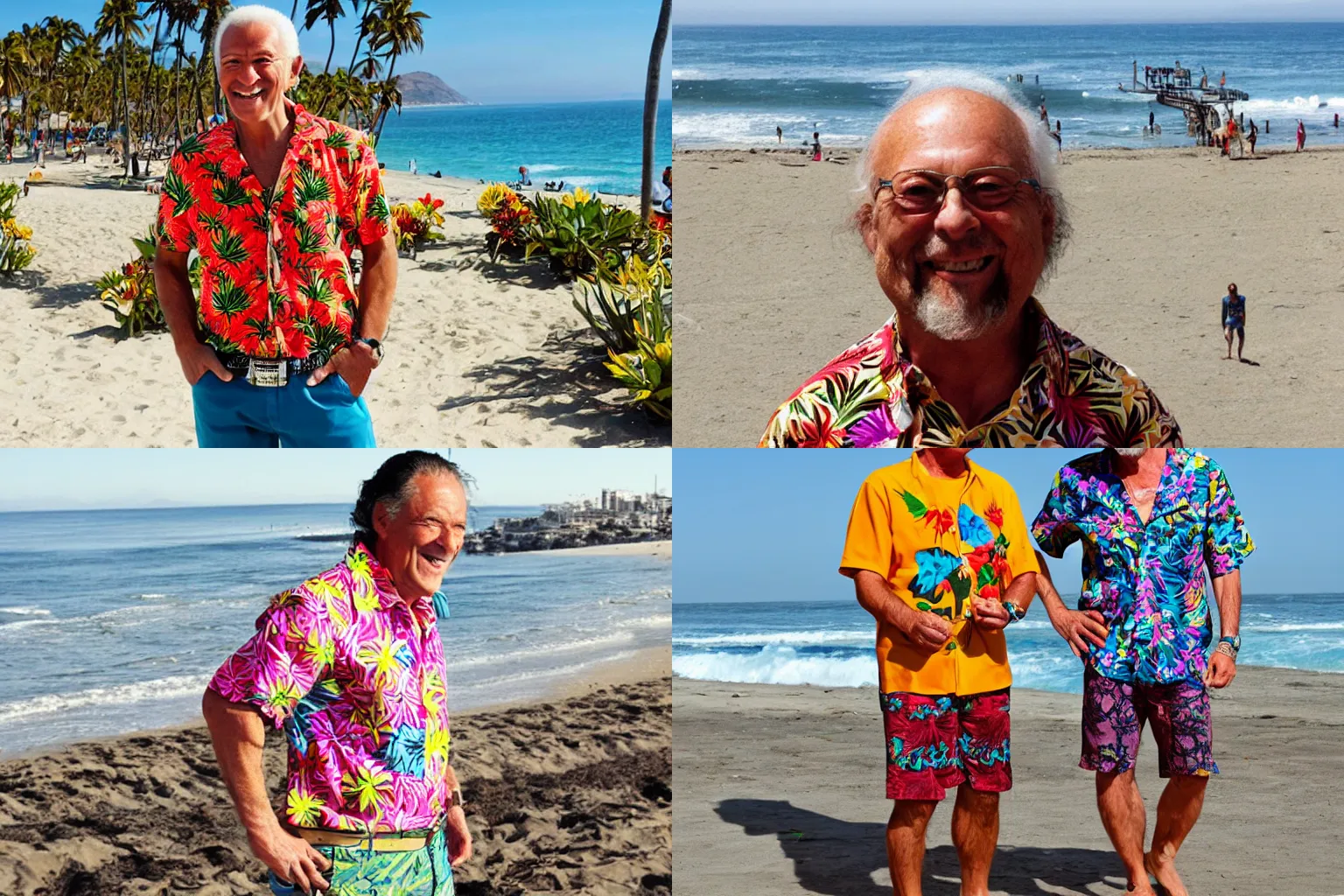 Prompt: a colorful vibrant candid vacation modern 2010 photo of Leonardo Da Vinci smiling in Tijuana mexico wearing shorts and an aloha shirt beach in background