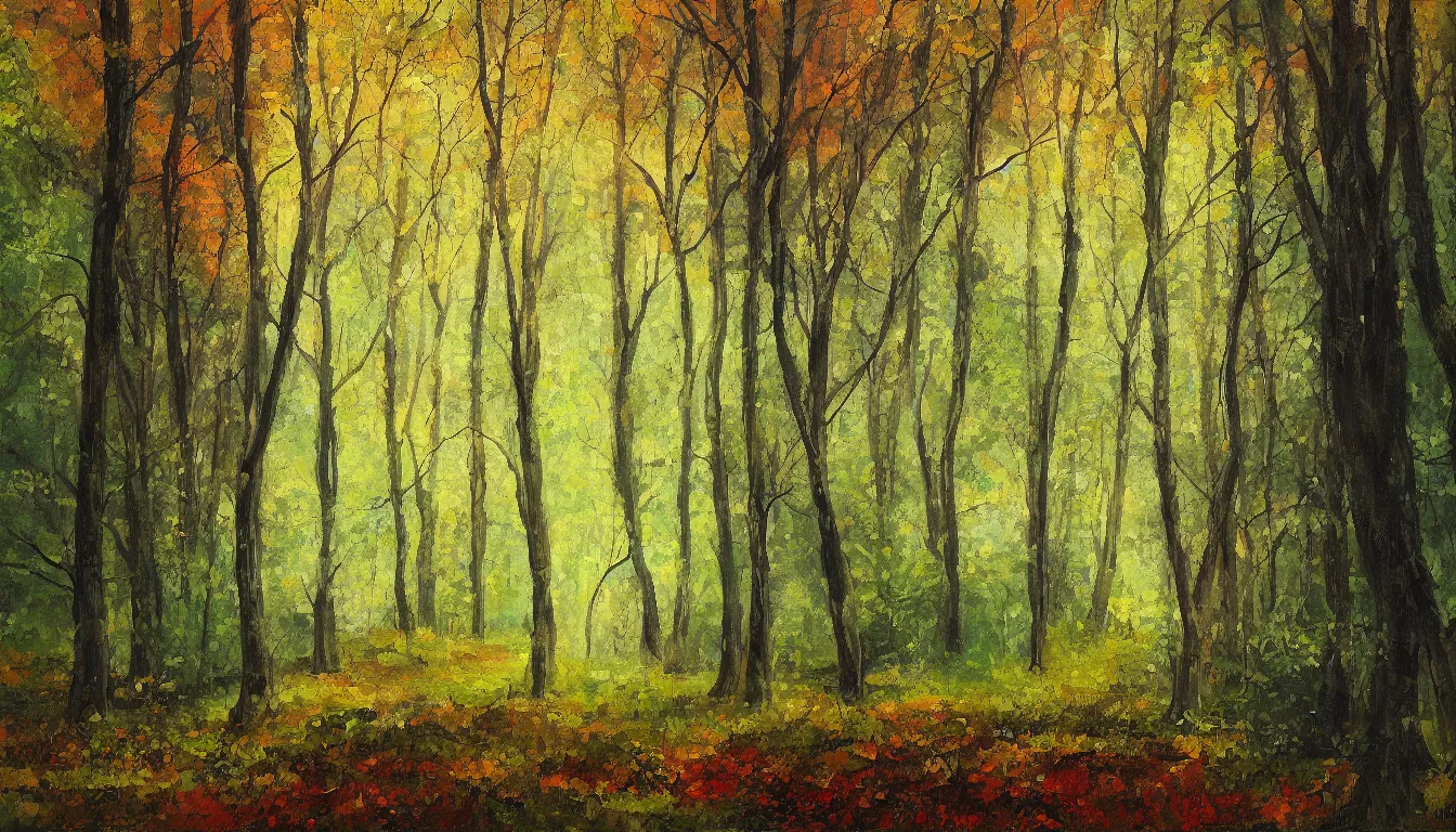 Image similar to a painting of a clearing in a forest, digital art