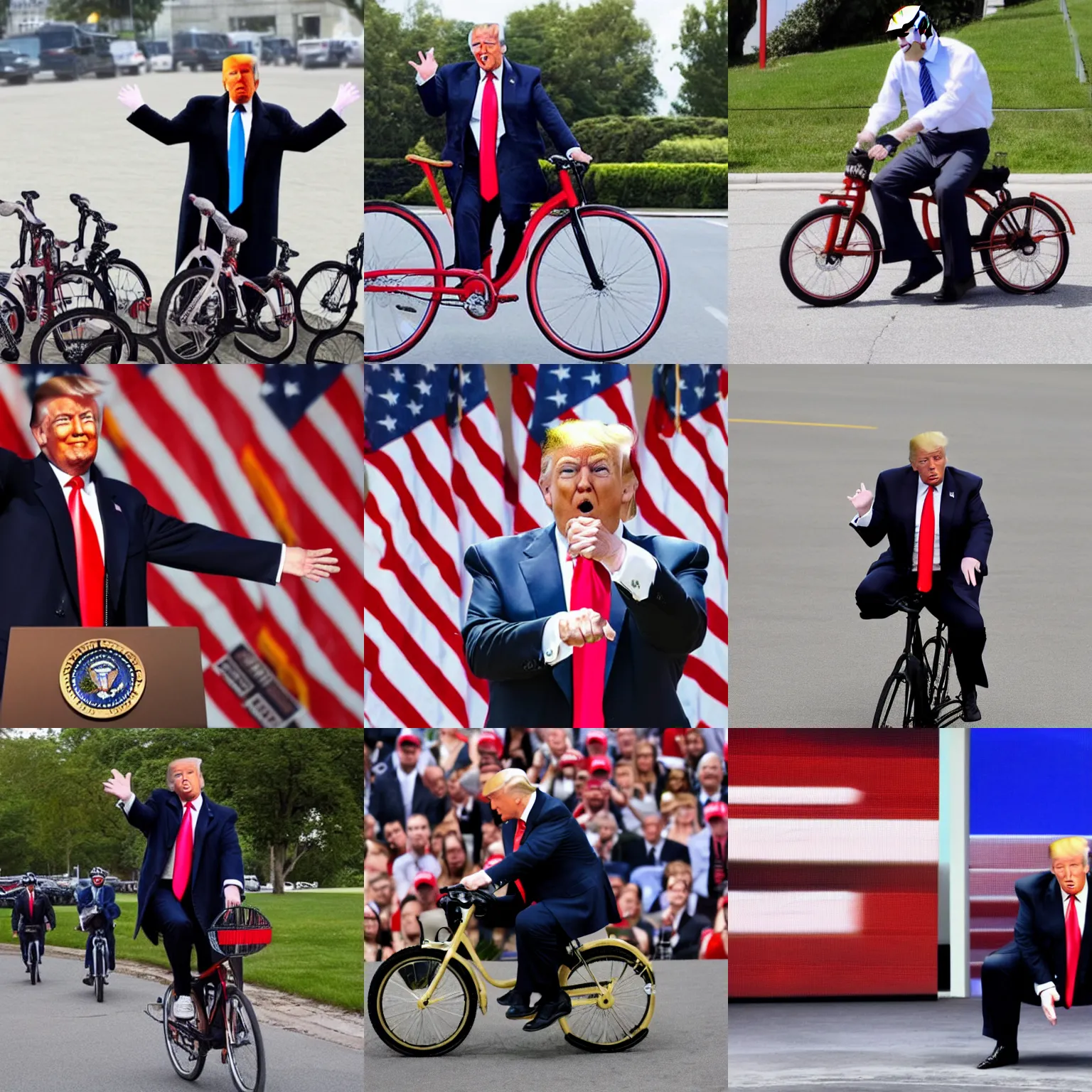 Prompt: donald trump on an invisible bike