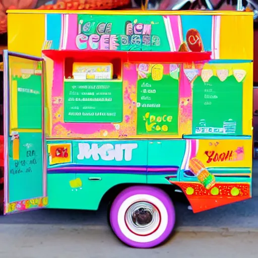 Prompt: ice cream truck bright and colorful menu - n 9