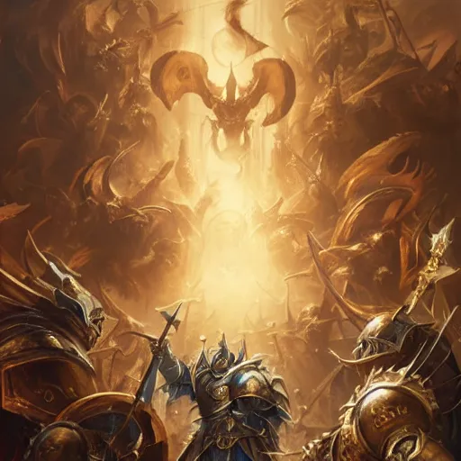 Prompt: Stormcast Eternal from Warhammer Age of Sigmar, 4k oil on linen by wlop, artgerm, andrei riabovitchev, nuri iyem, james gurney, james jean, greg rutkowski, highly detailed, soft lighting 8k resolution