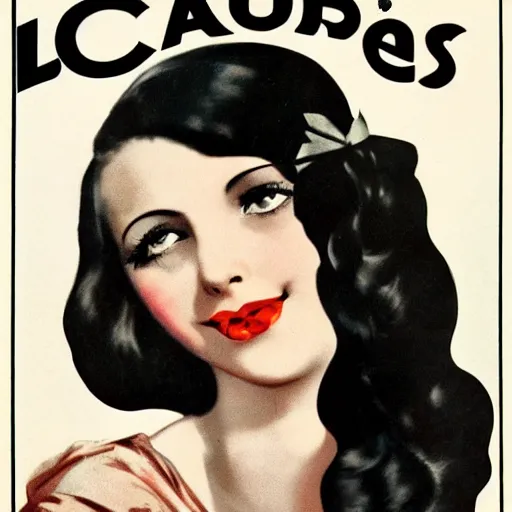 Prompt: a beautiful girl with long dark hair poses for gauloises cigarettes, 1 9 3 0 s advertising poster