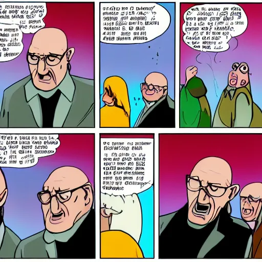 Image similar to angry uncle junior soprano preaching about the end of the world cartoon strip