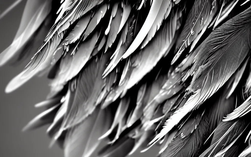 Image similar to close up of feathers, high contrast cinematic lighting, ambient occlusion render, duotone, detailed