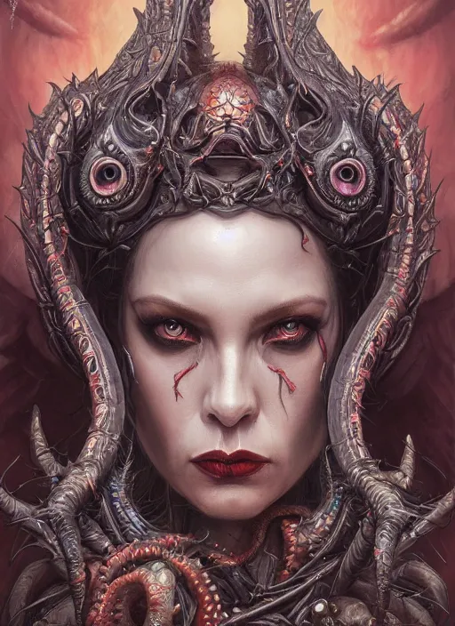 Image similar to a hyper detailed face portrait of the queen of blades, diablo 4 lilith, sideshow figurines, cthulu, by tom bagshaw, artgerm, dorian cleavenger, greg rutkowski, wlop, astri lohne, zdzisław beksinski trending on artstation