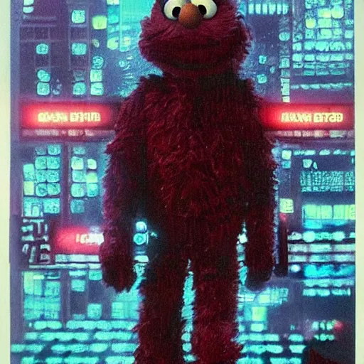 Prompt: elmo in bladerunner