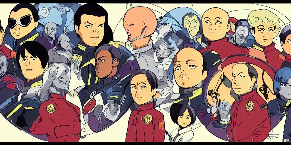 Image similar to Crew of The Orville in the style of Star Blazers, anime, Leiji Matsumoto