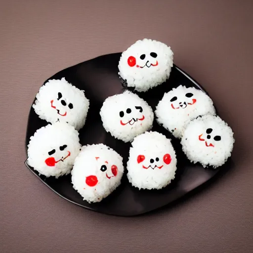 Image similar to photo of onigiri with cute faces, high detail, funny, 8k,