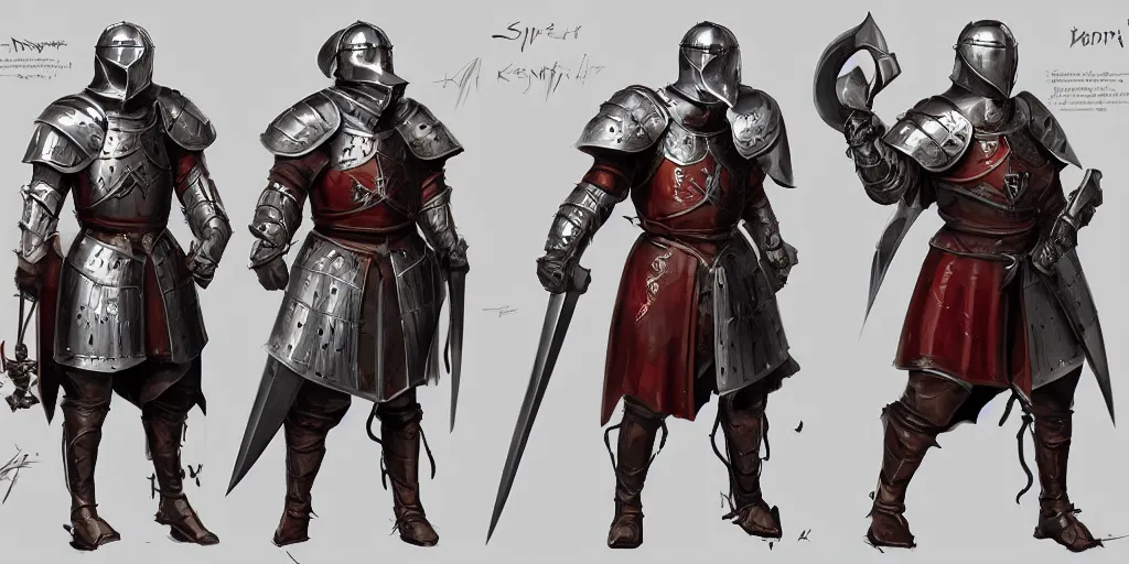 Image similar to different views of medieval knights, concept art by senior character artist, trending on artstation, full body character design, hyperdetailed render