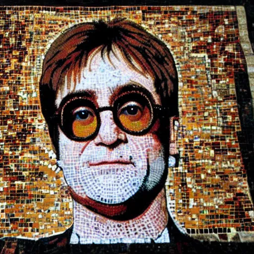 Image similar to elton john lennon in the ancient zeugma, but as an mosaic art. many small stones and nice level of details