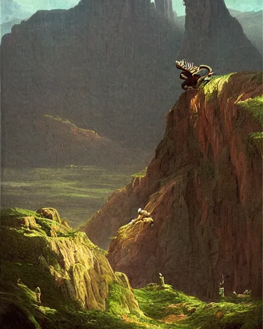 Prompt: a giant troll standing in a hilly landscape, detailed face. Realistic painting by Thomas Cole and Wayne Barlowe